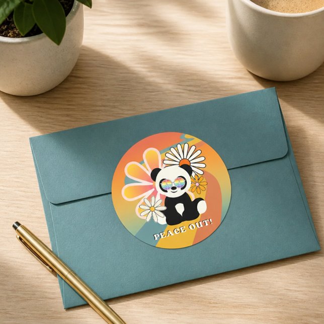 Panda | Peace Out Colourful Classic Round Sticker (Creator Uploaded)