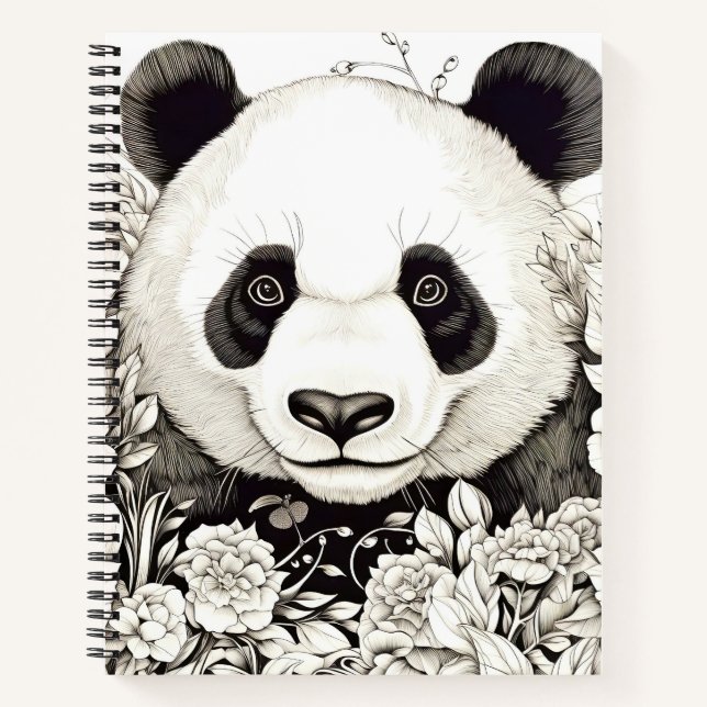 Panda Peaceful Nature Prairie Sketch Drawing Style Notebook (Front)