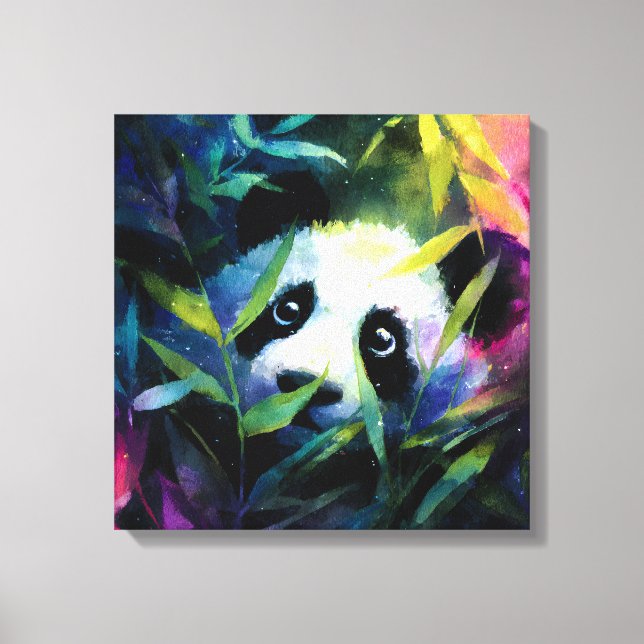 Panda Peeking Bamboo Watercolor Canvas Print (Front)