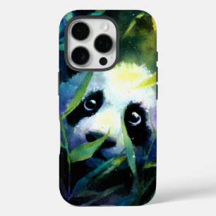 Panda Peeking Bamboo Watercolor iPhone 16 Pro Case