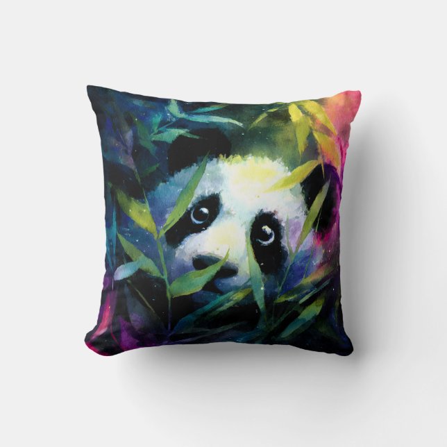 Panda Peeking Bamboo Watercolor Cushion (Front)