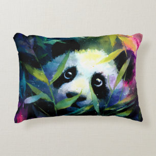 Panda Peeking Bamboo Watercolor Decorative Cushion
