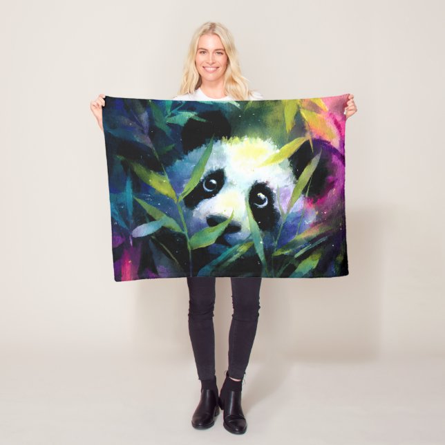 Panda Peeking Bamboo Watercolor Fleece Blanket (In Situ)