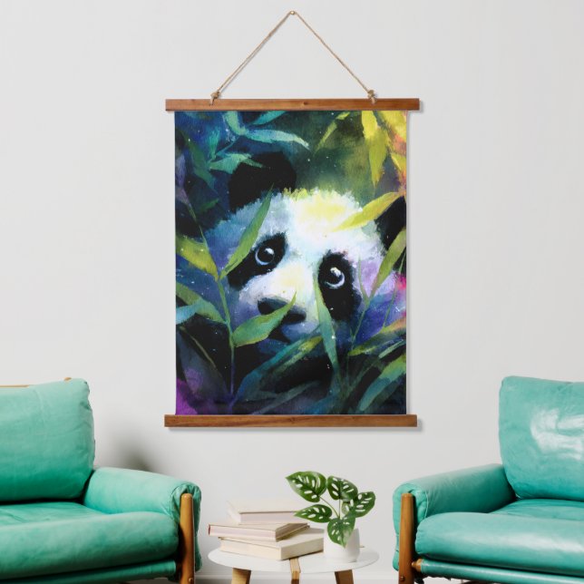 Panda Peeking Bamboo Watercolor Hanging Tapestry (Living Room)