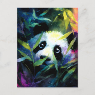 Panda Peeking Bamboo Watercolor Holiday Postcard