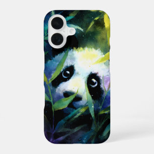 Panda Peeking Bamboo Watercolor iPhone 16 Case