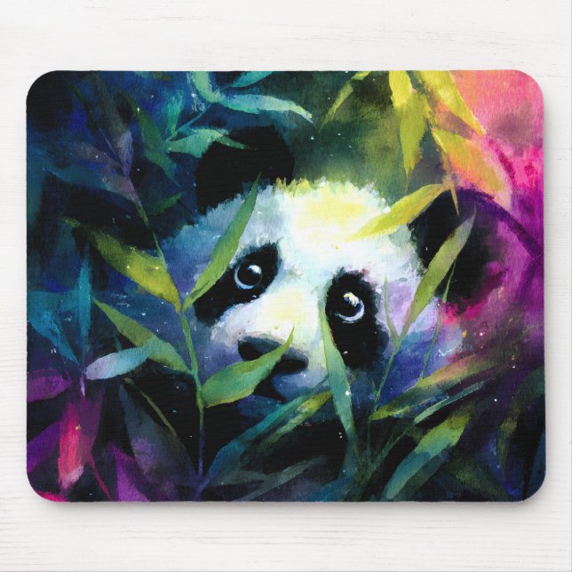 Panda Peeking Bamboo Watercolor Mouse Mat (Front)