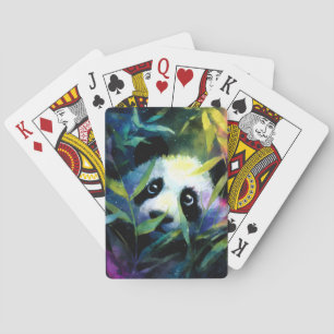 Panda Peeking Bamboo Watercolor Playing Cards