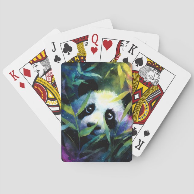Panda Peeking Bamboo Watercolor Playing Cards (Back)