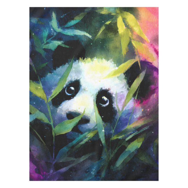 Panda Peeking Bamboo Watercolor Tablecloth (Front)