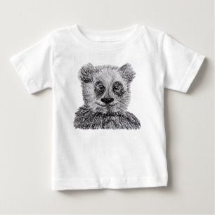 Panda Pencil Drawing Toddler Ruffle Dress, White Baby T-Shirt