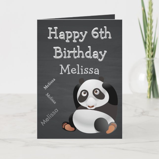 Panda Personalised Name Kid's Birthday Chalkboard Card (Front)
