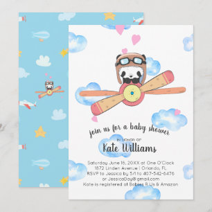 Panda Pilot Baby Shower Invitation