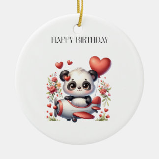 Panda Pilot Birthday Ceramic Tree Decoration
