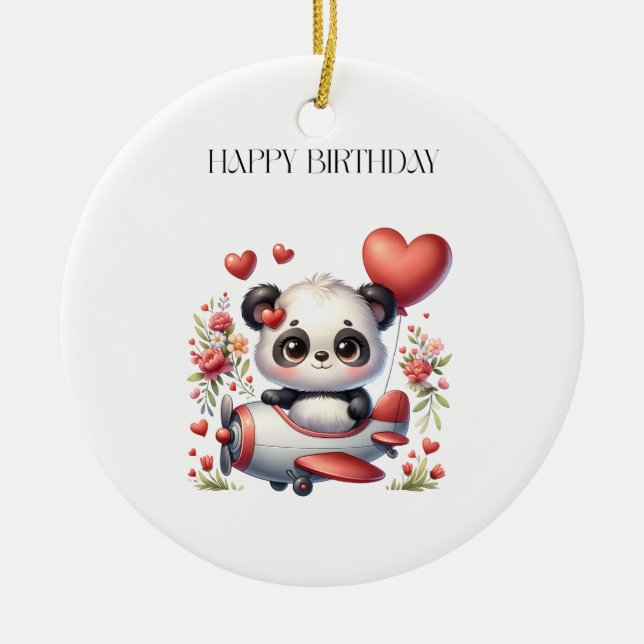 Panda Pilot Birthday Ceramic Tree Decoration (Front)