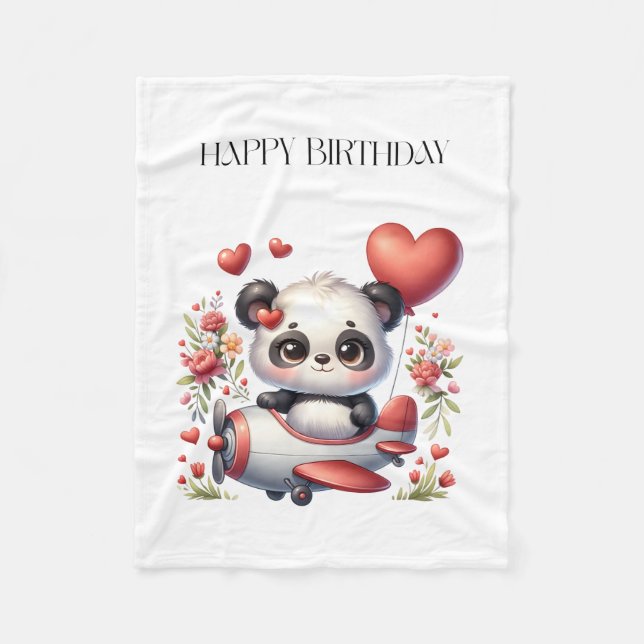 Panda Pilot Birthday Fleece Blanket (Front)