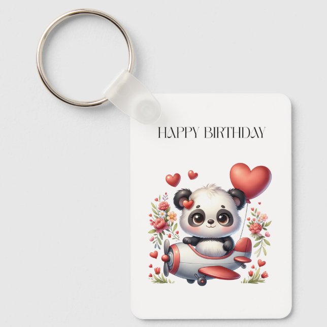 Panda Pilot Birthday Key Ring (Front)