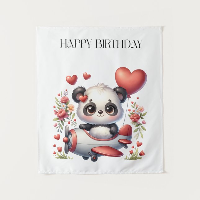 Panda Pilot Birthday Tapestry (Front)