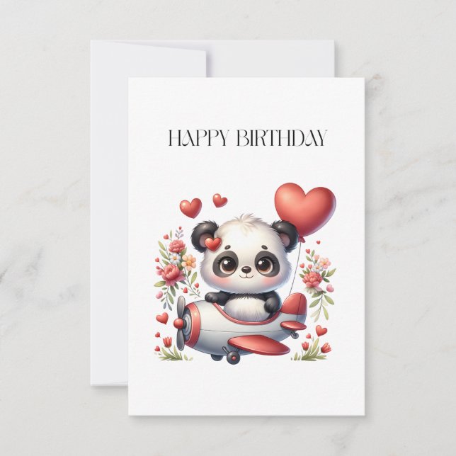 Panda Pilot Birthday Thank You Card (Front)