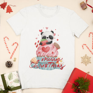 Panda & Pink Cupcake Custom Christmas Women's T-Shirt