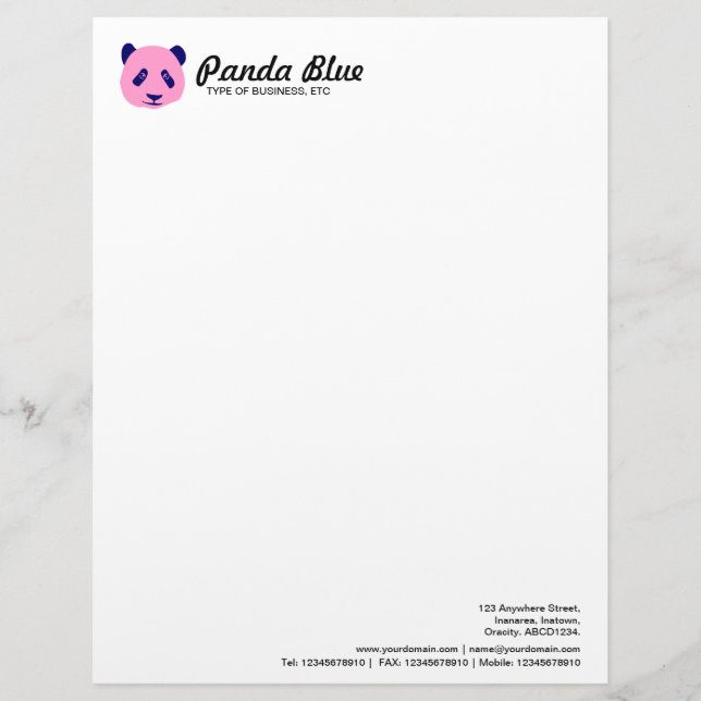 Panda - Pink Custom Letterhead (Front)