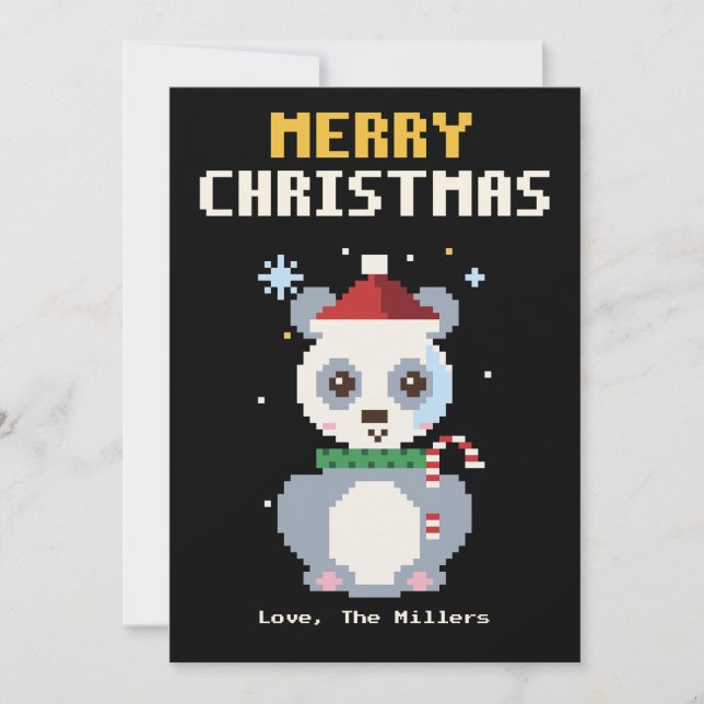 Panda Pixel Art Christmas Card (Front)