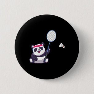 Panda Playing Badminton Funny Sports Player Coach 6 Cm Round Badge
