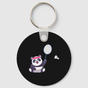 Panda Playing Badminton Funny Sports Player Coach Key Ring