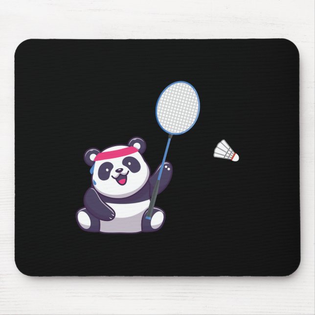 Panda Playing Badminton Funny Sports Player Coach  Mouse Mat (Front)