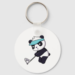 Panda Playing Golf Funny Animal Golfer Panda Bear Key Ring