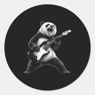 Panda playing guitar rock star rock and roll men classic round sticker