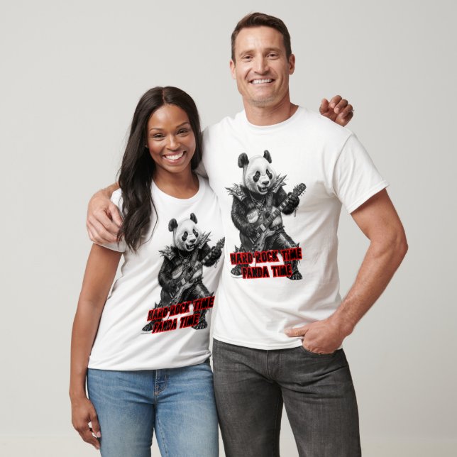 Panda playing Hard Rock on a Black T-Shirt (Unisex)