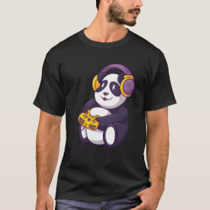 Panda Playing Video Games Wearing Headphones T-Shirt