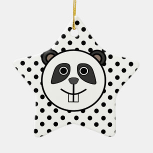 Panda Polka dot dots black white Ceramic Tree Decoration