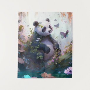 Panda Portrait Animal Painting Wildlife Outdoors Tapestry