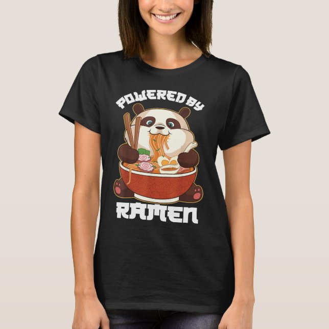 PANDA POWERED BY RAMEN | Fat Panda Eating Ramen T-Shirt (Front)
