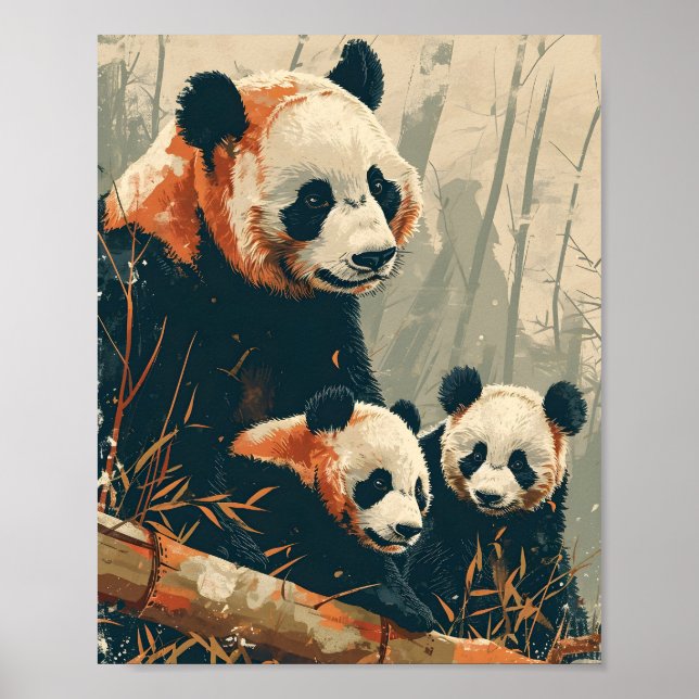 Panda & Puppies: Vintage Poster (Front)