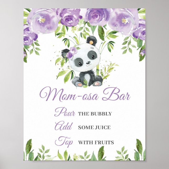 Panda Purple Floral Greenery Bamboo Momosa Bar Poster (Front)