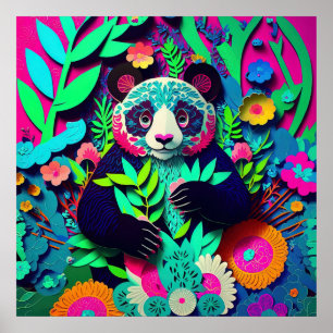 Panda Rainbow Faux Paper Cut Out Poster