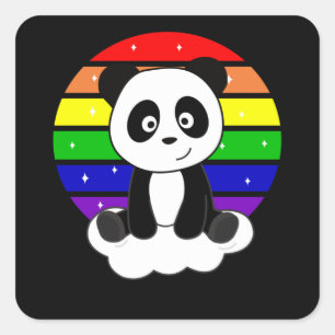 Panda Rainbow Glitter Kawaii Pandas Colourful Square Sticker