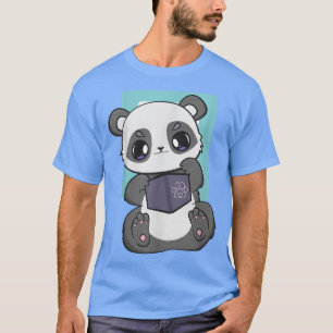 Panda Reading Book And Bear Cub Cute Anime Librari T-Shirt