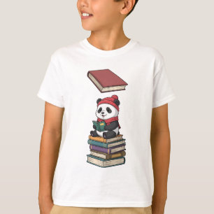 Panda Reading on Book Stack Kids T-Shirt