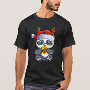 Panda Reindeer Antlers Santa Hat Christmas Xmas Ki T-Shirt