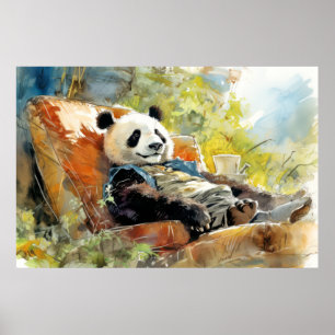 Panda Relaxing In Garden Animal Fun Happy Cool Tim Poster