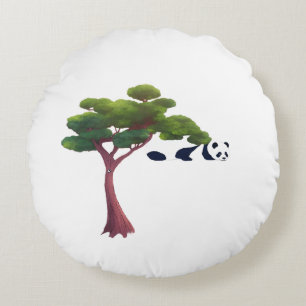 Panda Resting Among Lush Green Trees Round Cushion