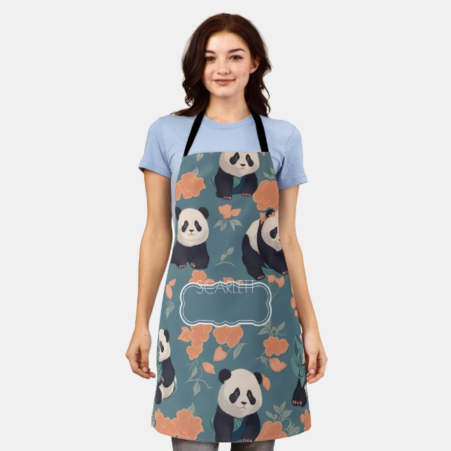 Panda Retro Colourful Personalised Pattern Apron (Worn)