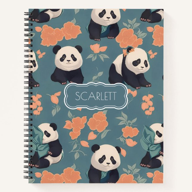 Panda Retro Colourful Personalised Pattern Notebook (Front)