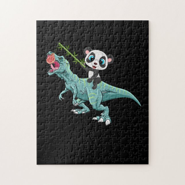 Panda Riding A T-Rex Funny Dinosaur Panda Jigsaw Puzzle (Vertical)