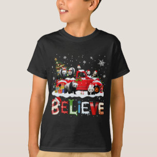 Panda Riding Red Truck Christmas Tree Believe Sant T-Shirt