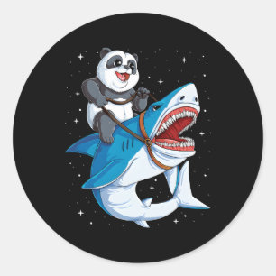 Panda Riding Shark Space Galaxy Jawsome Classic Round Sticker